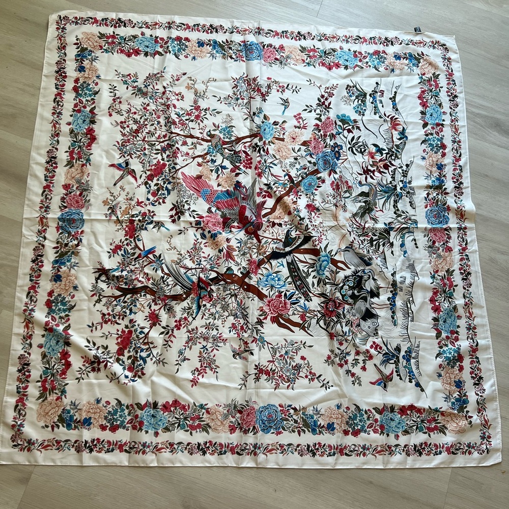 Floral Silk Scarf with Multicolor Design
